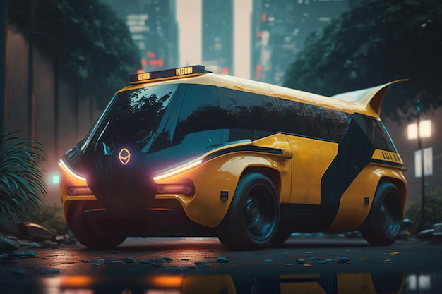 Grafika koncepcyjna futurystycznej luksusowej taksówki przyszłości na autopilocie