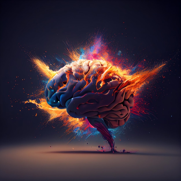 Zdjęcie grafika koncepcyjna ludzkiego mózgu eksplodującego wiedzą i kreatywnością generatywną ai