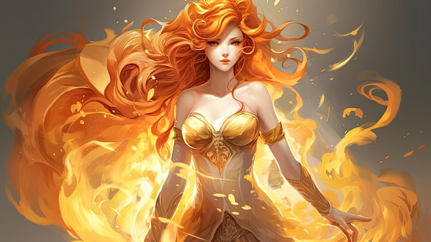 Zdjęcie grafika koncepcyjna pięknej dziewczyny z mocą zginania ognia