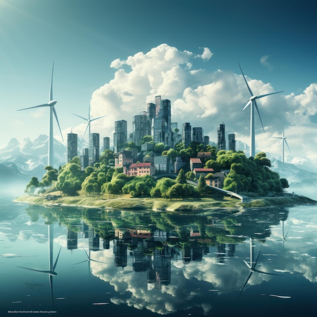 Grafika koncepcyjna zielonej energii i przyjazne dla środowiska miasta Zielona koncepcja Sztuka fantasy