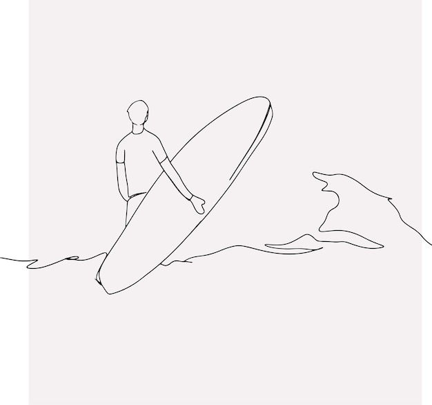 Zdjęcie grafika liniowa surfera, rysunek konspektu sportowego, prosty szkic, sportowiec, ilustracja surfingu, plik wektorowy