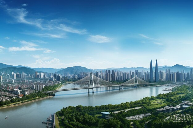 Grafika lotnicza architektura miasta Ningbo krajobraz skyline duży format
