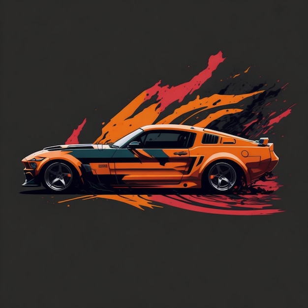 grafika projektu koszulki w kolorze pełnego gtr mustang po stronie samochodu minimalistyczne przezroczyste tło