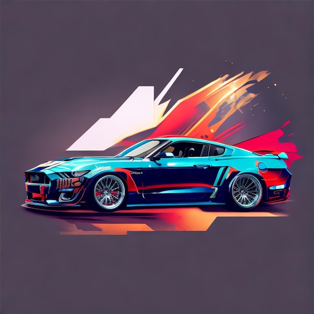 grafika projektu koszulki w kolorze pełnego gtr mustang po stronie samochodu minimalistyczne przezroczyste tło