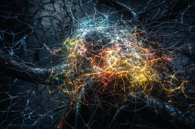 Grafika przedstawiająca mózg w różnych kolorach i słowo neuron