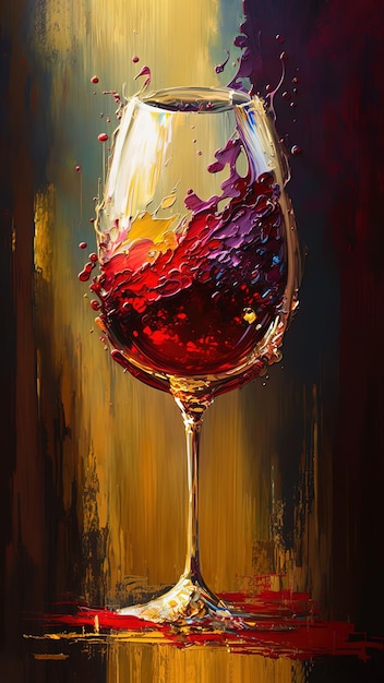 Grafika ścienna z czerwonego wina Złote i czerwone kolory na czarnym obrazie do wystroju wnętrz