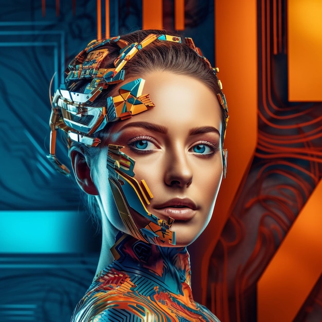 Grafika trójwymiarowa robota płci żeńskiej Kobieta cyber futurystyczny