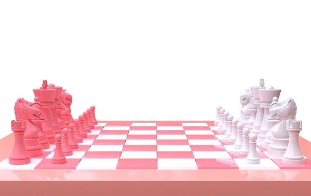 Zdjęcie grafika trójwymiarowa szachy na pokładzie szachista, samodzielnie białe tło, różowy i biały minimalne