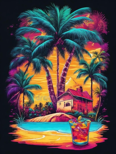 Grafika wektorowa tshirt gotowa do druku kolorowa ilustracja graffiti przedstawiająca plażę