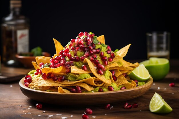 Zdjęcie granatowy guacamole nachos wegetariański słodki, chrupiący