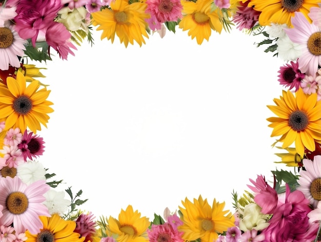 Zdjęcie granica kwiatów na białym tle z pustym białym przestrzenią tekstową