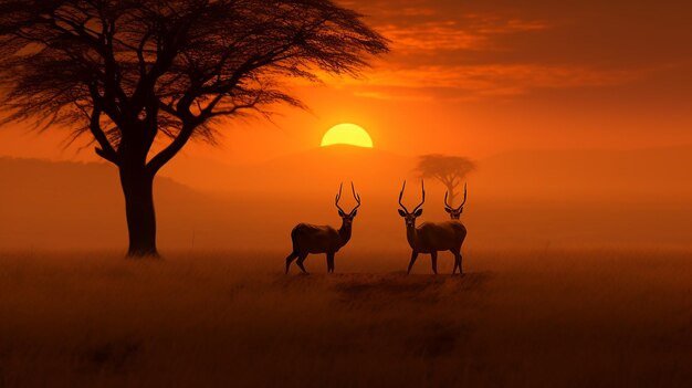 Grassland Duo Zdumiewające zdjęcia o jeleniach za zachodem słońca