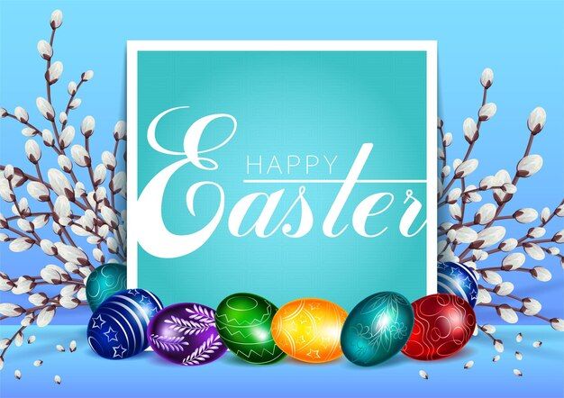 Gratulacyjna karta lub sztandar z Wielkanocnymi jajkami Wesołych Świąt