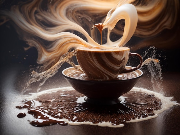 GravityDefying Coffee Nalać filiżankę ciemnej kawy