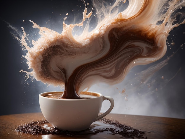 GravityDefying Coffee Nalać filiżankę ciemnej kawy