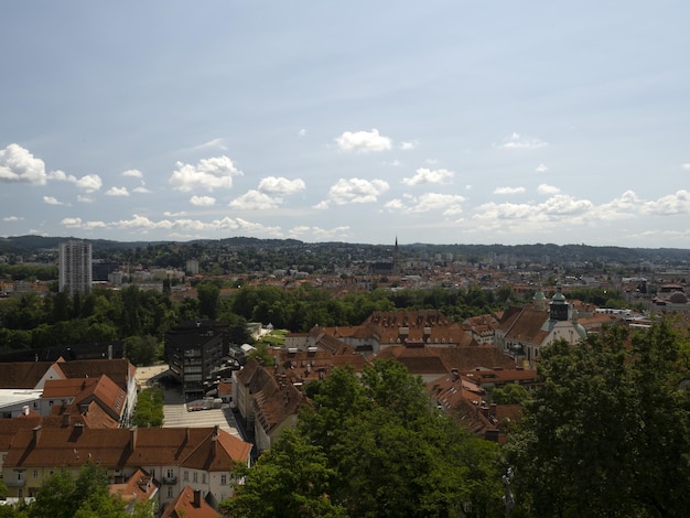 Graz Austria panorama z lotu ptaka z wieży zegarowej