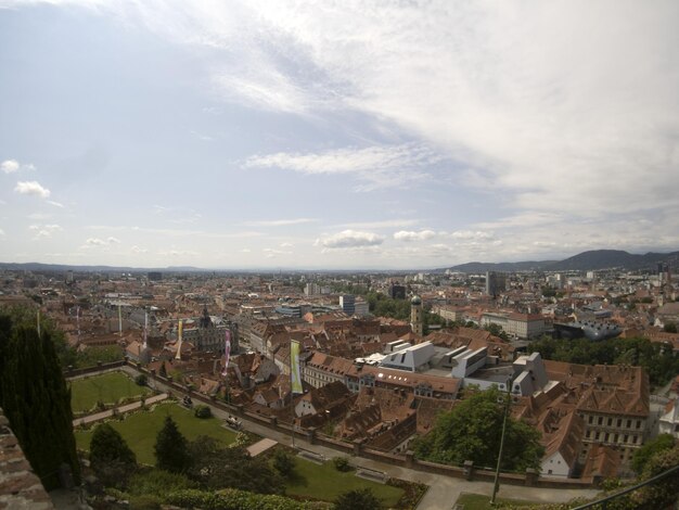 Graz Austria panorama z lotu ptaka z wieży zegarowej