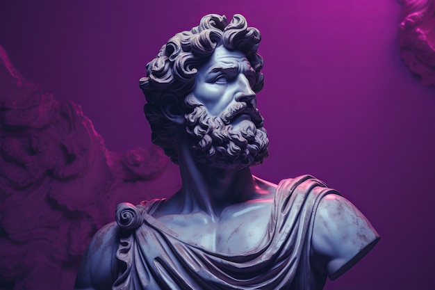 Grecka statua na tle lawendy Fioletowa elegancja Ponadczasowe piękno wzmocnione sztuczną inteligencją generującą kolor