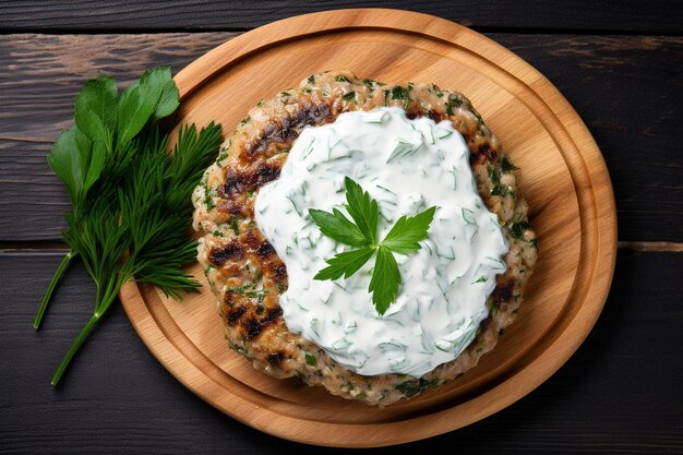 Zdjęcie grecki hamburger z indyki z sosem tzatziki