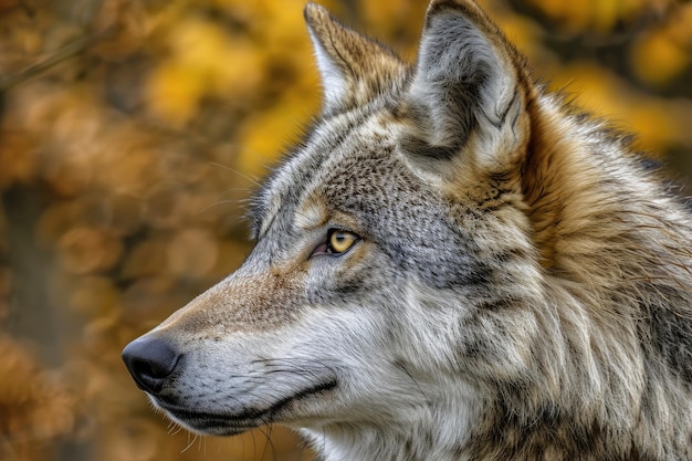 Grey Wolf Canis lupus patrzy w przyszłość zwierzę w niewoli