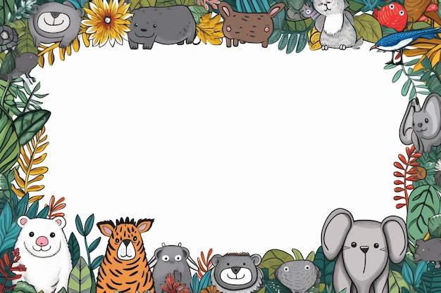 Zdjęcie grid safari ramy wektorowe doodle z zwierzętami w perspektywie