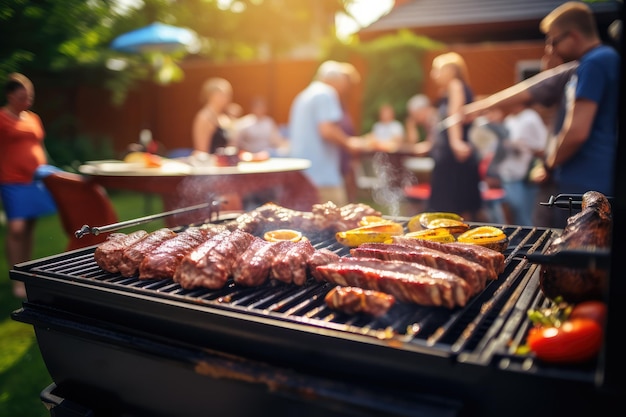 Grill na grillu podczas imprezy na podwórku z rozmyciem