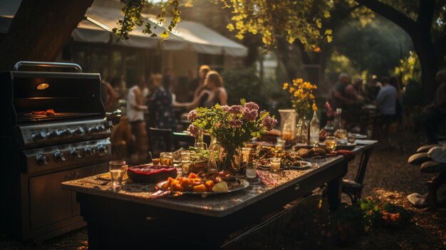 Grill na podwórku Zebranie z przyjaciółmi i rodziną