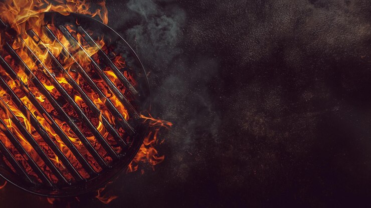 Zdjęcie grill z węglem i kratką widok z góry generatywna sztuczna inteligencja
