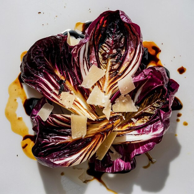 Zdjęcie grilled radicchio with balsamic glaze and shaved parmesan