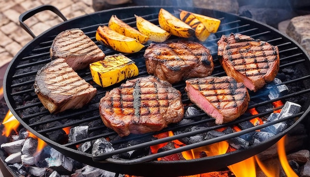 Grillowane mięso barbecue posiłek gurmański spalanie węgla zdrowe odżywianie