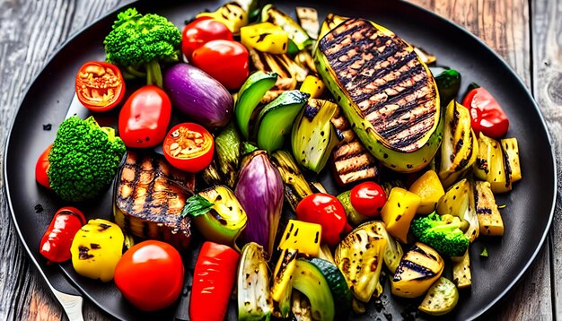 Zdjęcie grillowane warzywa na drewnianym tle zdrowe jedzenie bbq wegetariańskie posiłek