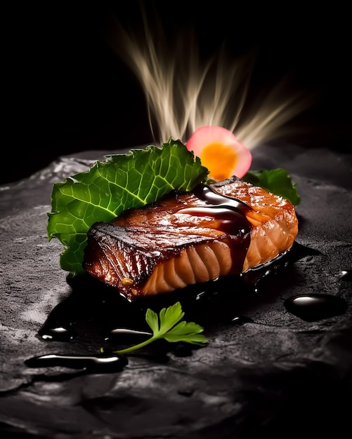 Grillowany filet z czarną fotografią kulinarną