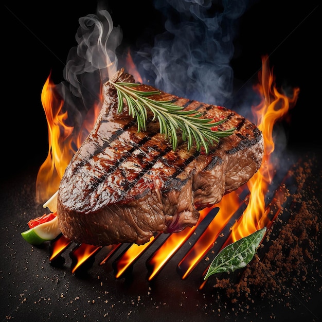 Grillowany Stek Wołowy Smoky Na Płonącym Grillu
