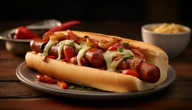 Grillowany wołowina hot dog posiłek przekąska ketchup chleb świeżość generowana przez sztuczną inteligencję