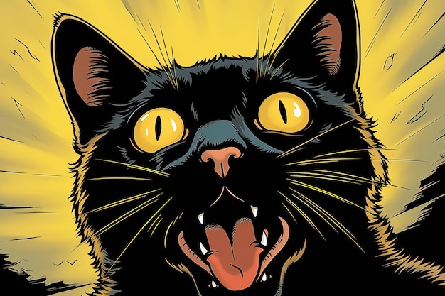 Gritty HorrorStyled Cartoon Cat w żółto-czarnym z HyperDetailed Animation