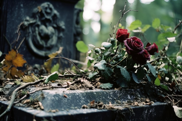 Zdjęcie grób z różą na górze