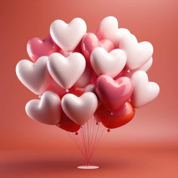 Gromada balonów w kształcie serca projekt karty świątecznej na Walentynki lub ślub romantyczna koncepcja