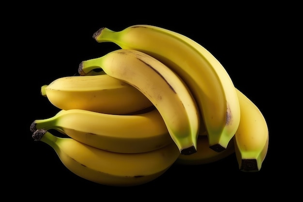 Gromada bananów izolowana na czarnym tle wygenerowana przez sztuczną inteligencję