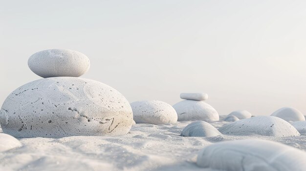 Gromada białych kamieni na piaszczystej plaży