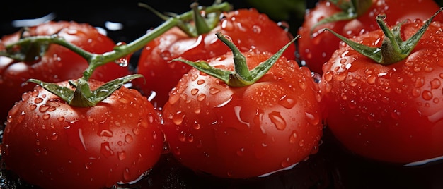 Zdjęcie gromada dojrzałych czerwonych pomidorów z kropelkami wody
