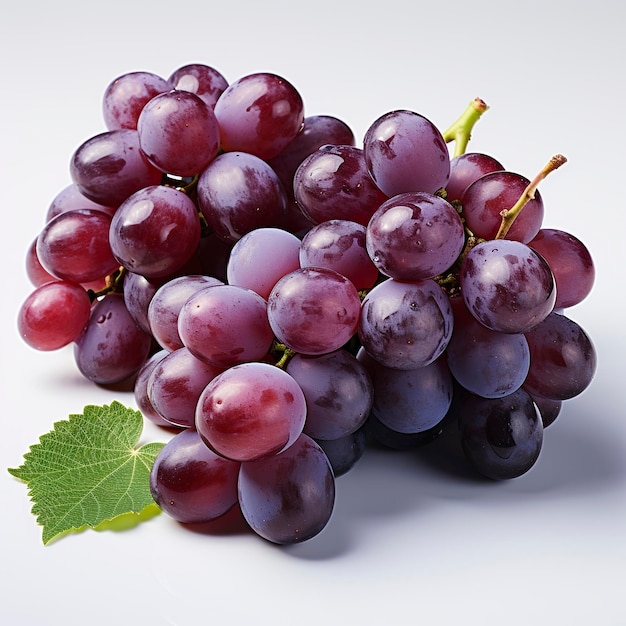Gromada dojrzałych winogron z liśćmi