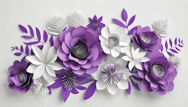 Gromada fioletowych i białych papierowych kwiatów