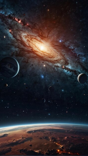 Zdjęcie gromada gwiazd w przestrzeni z gwiazdami i galaktyką w tle