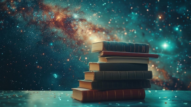 Gromada książek z fizyki i matematyki, podstawa zrozumienia wszechświata.