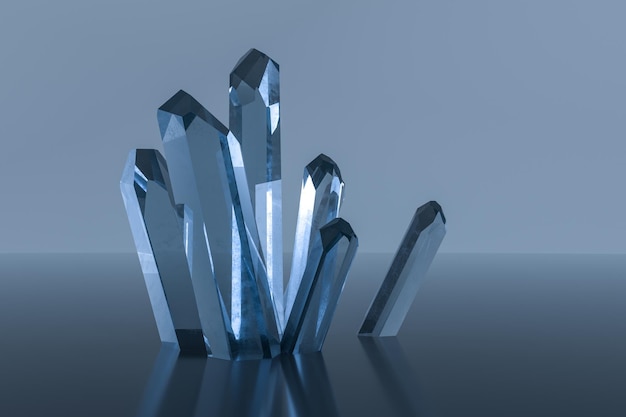 Gromada niebieskiego magicznego kryształu gromadzi razem renderowanie 3d