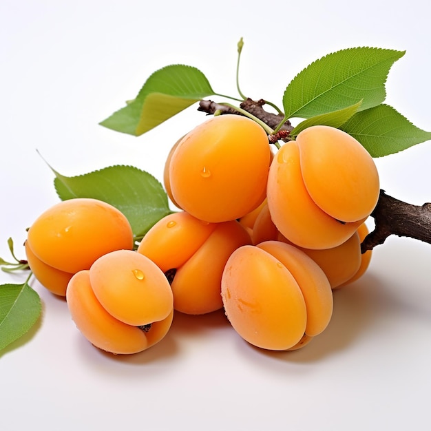 Gromada pomarańczowych owoców z zielonymi liśćmi na gałęzi.
