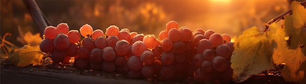 Gromada winogron w ogrodzie o zachodzie słońca