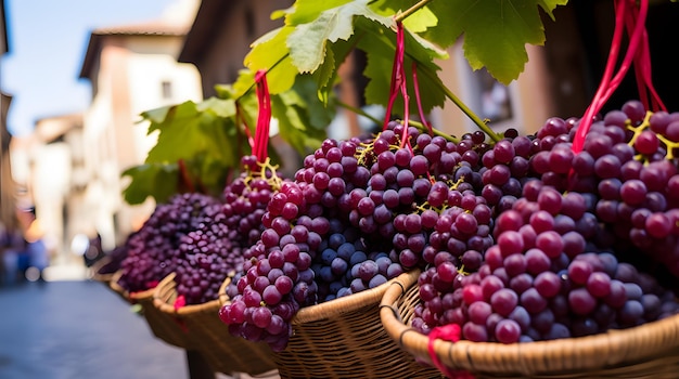 Grona winogron na rynku w hiszpańskim mieście gotowe do produkcji wina