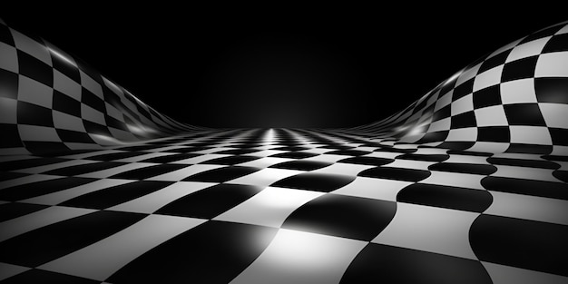 Groovy psychodeliczny faliste tło szachownicy Checker retro psychodeliczny tekstury Abstrakcyjne czarno-białe tło Hippie skręcone kratkę wzór szachownicy Sztuczna inteligencja generowana