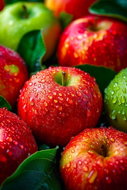 Zdjęcie group of red apples with water droplets on them generative ai